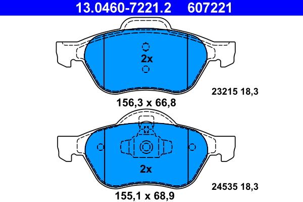 ATE 13.0460-7221.2 - Тормозные колодки, дисковые, комплект autospares.lv