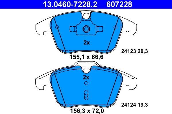 ATE 13.0460-7228.2 - Тормозные колодки, дисковые, комплект autospares.lv