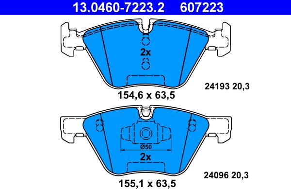 ATE 13.0460-7223.2 - Тормозные колодки, дисковые, комплект autospares.lv