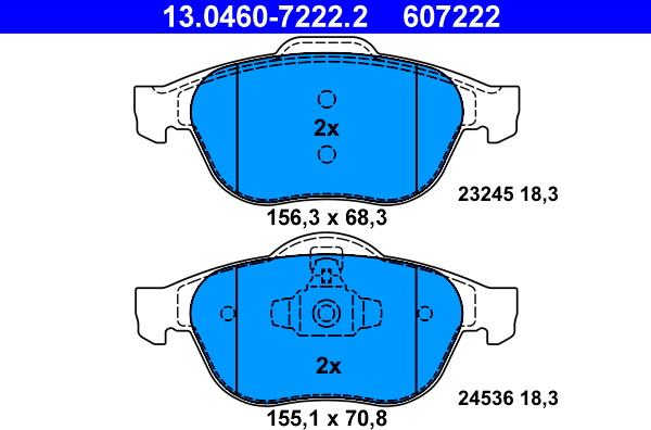 ATE 13.0460-7222.2 - Тормозные колодки, дисковые, комплект autospares.lv