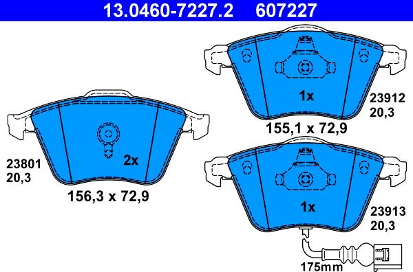 ATE 13.0460-7227.2 - Тормозные колодки, дисковые, комплект autospares.lv