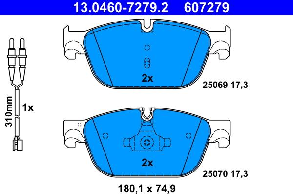 ATE 13.0460-7279.2 - Тормозные колодки, дисковые, комплект autospares.lv