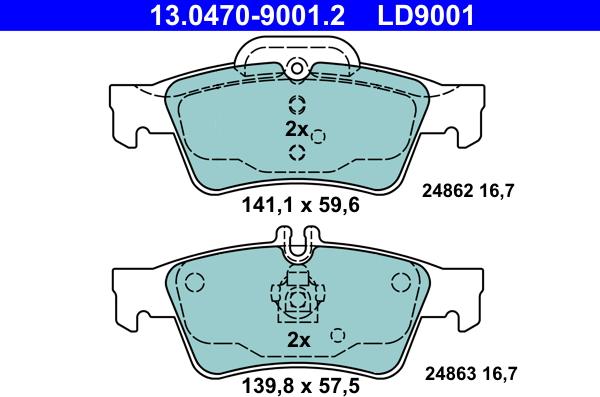 ATE 13.0470-9001.2 - Тормозные колодки, дисковые, комплект autospares.lv