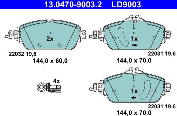 ATE 13.0470-9003.2 - Тормозные колодки, дисковые, комплект autospares.lv