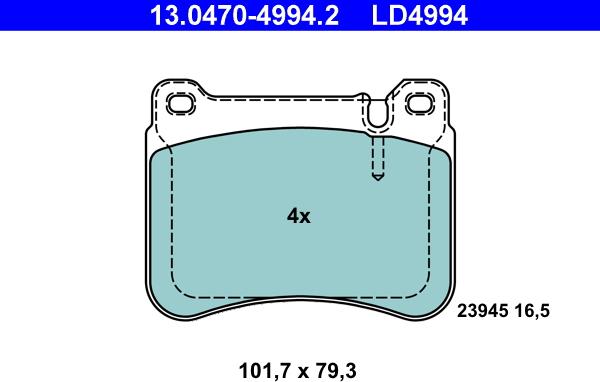 ATE 13.0470-4994.2 - Тормозные колодки, дисковые, комплект autospares.lv