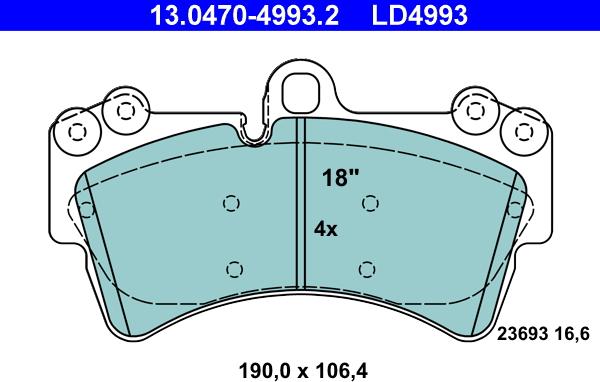 ATE 13.0470-4993.2 - Тормозные колодки, дисковые, комплект autospares.lv