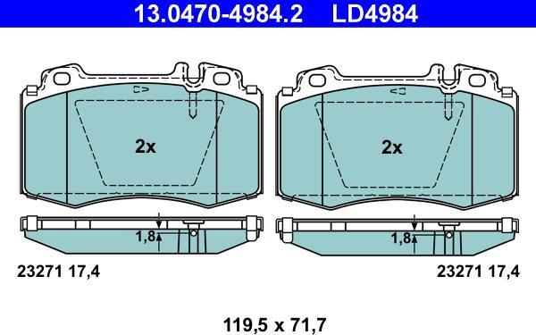 ATE 13.0470-4984.2 - Тормозные колодки, дисковые, комплект autospares.lv