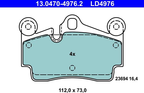 ATE 13.0470-4976.2 - Тормозные колодки, дисковые, комплект autospares.lv