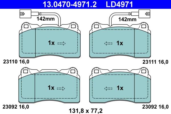 ATE 13.0470-4971.2 - Тормозные колодки, дисковые, комплект autospares.lv