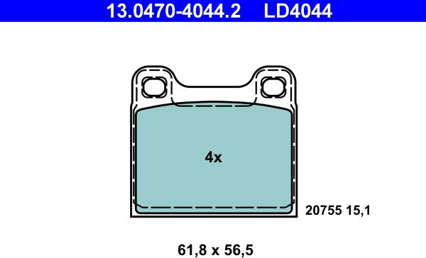 ATE 13.0470-4044.2 - Тормозные колодки, дисковые, комплект autospares.lv