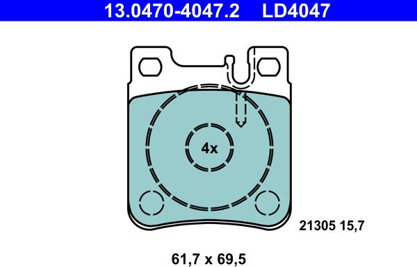 ATE 13.0470-4047.2 - Тормозные колодки, дисковые, комплект autospares.lv