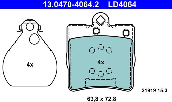 ATE 13.0470-4064.2 - Тормозные колодки, дисковые, комплект autospares.lv