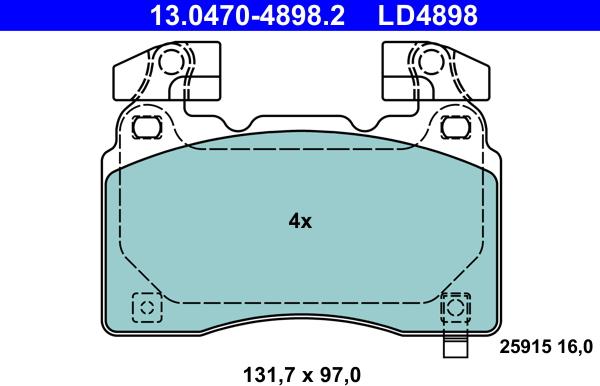 ATE 13.0470-4898.2 - Тормозные колодки, дисковые, комплект autospares.lv