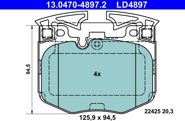 ATE 13.0470-4897.2 - Тормозные колодки, дисковые, комплект autospares.lv