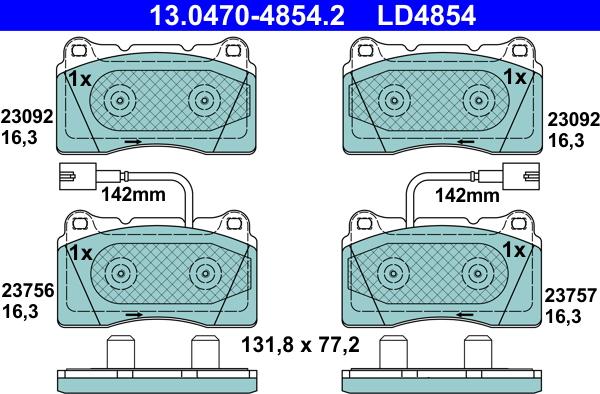 ATE 13.0470-4854.2 - Тормозные колодки, дисковые, комплект autospares.lv