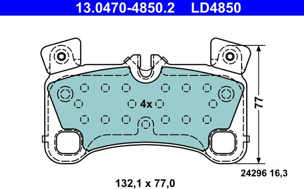 ATE 13.0470-4850.2 - Тормозные колодки, дисковые, комплект autospares.lv