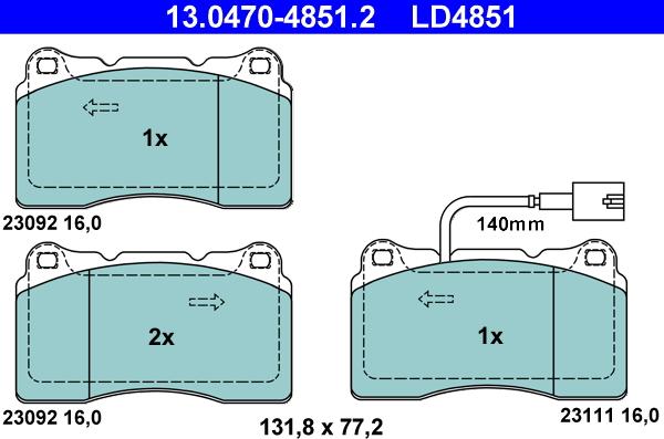 ATE 13.0470-4851.2 - Тормозные колодки, дисковые, комплект autospares.lv