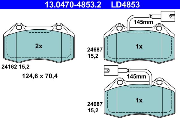 ATE 13.0470-4853.2 - Тормозные колодки, дисковые, комплект autospares.lv