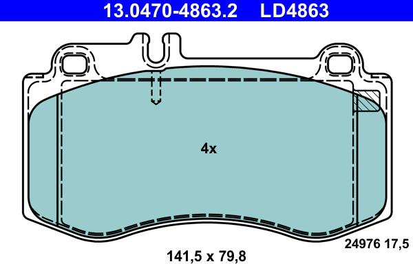 ATE 13.0470-4863.2 - Тормозные колодки, дисковые, комплект autospares.lv