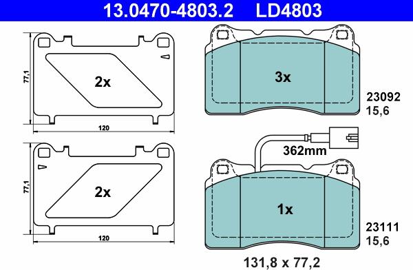 ATE 13.0470-4803.2 - Тормозные колодки, дисковые, комплект autospares.lv