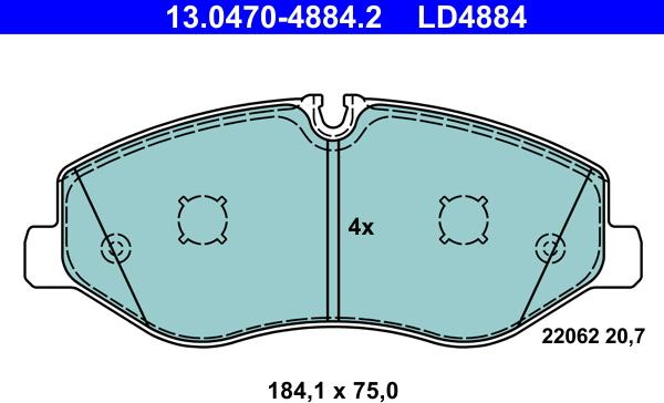 ATE 13.0470-4884.2 - Тормозные колодки, дисковые, комплект autospares.lv