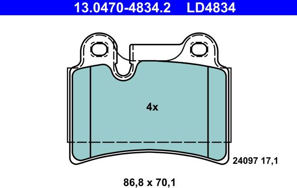 ATE 13.0470-4834.2 - Тормозные колодки, дисковые, комплект autospares.lv