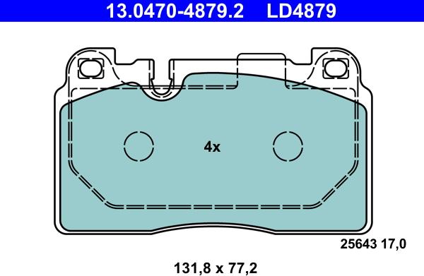 ATE 13.0470-4879.2 - Тормозные колодки, дисковые, комплект autospares.lv