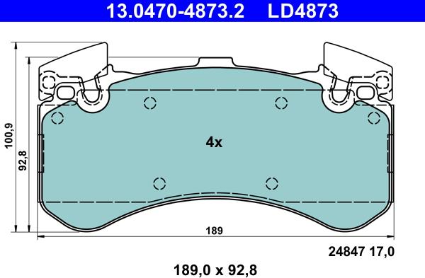 ATE 13.0470-4873.2 - Тормозные колодки, дисковые, комплект autospares.lv