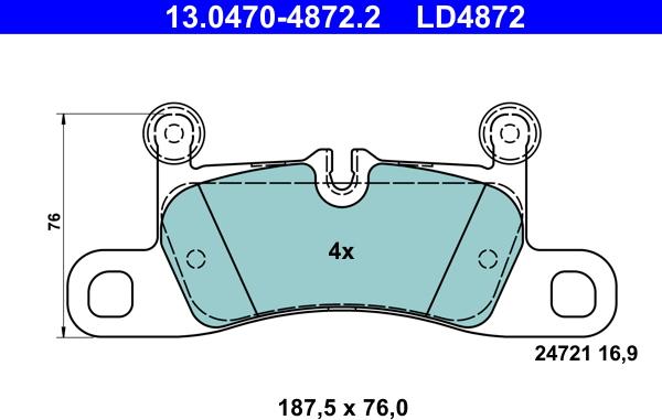 ATE 13.0470-4872.2 - Тормозные колодки, дисковые, комплект autospares.lv