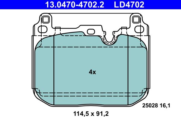 ATE 13.0470-4702.2 - Тормозные колодки, дисковые, комплект autospares.lv