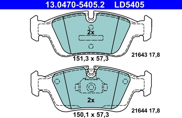 ATE 13.0470-5405.2 - Тормозные колодки, дисковые, комплект autospares.lv