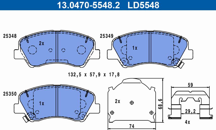 ATE 13.0470-5548.2 - Тормозные колодки, дисковые, комплект autospares.lv