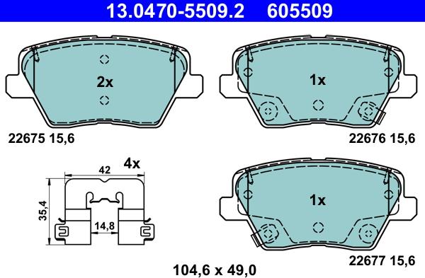 ATE 13.0470-5509.2 - Тормозные колодки, дисковые, комплект autospares.lv