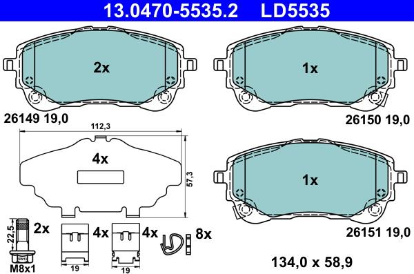 ATE 13.0470-5535.2 - Тормозные колодки, дисковые, комплект autospares.lv