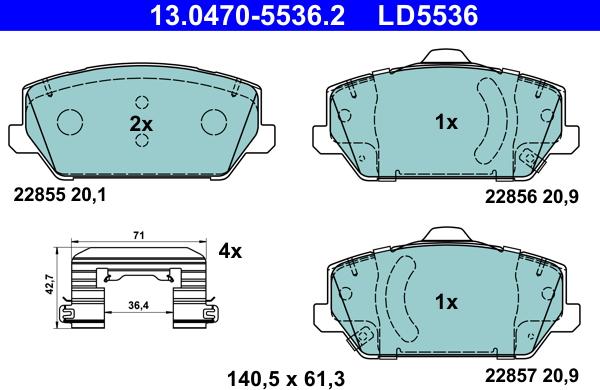 ATE 13.0470-5536.2 - Тормозные колодки, дисковые, комплект autospares.lv