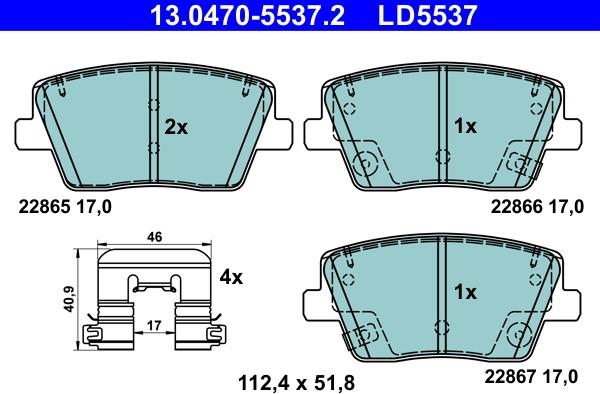 ATE 13.0470-5537.2 - Тормозные колодки, дисковые, комплект autospares.lv