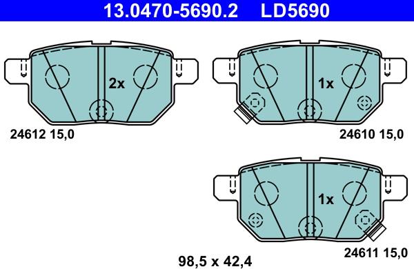 ATE 13.0470-5690.2 - Тормозные колодки, дисковые, комплект autospares.lv