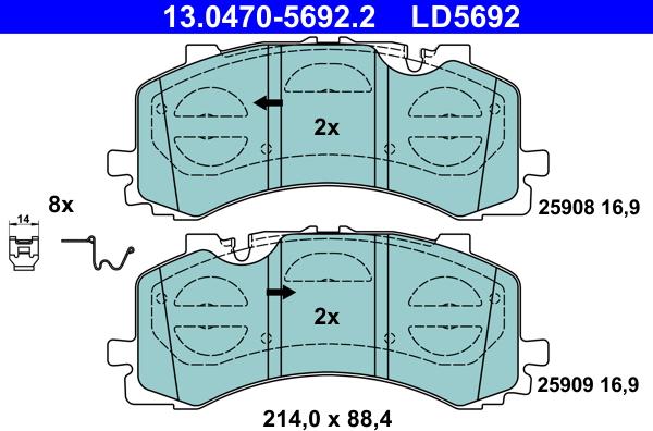 ATE 13.0470-5692.2 - Тормозные колодки, дисковые, комплект autospares.lv