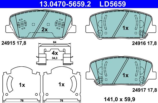 ATE 13.0470-5659.2 - Тормозные колодки, дисковые, комплект autospares.lv