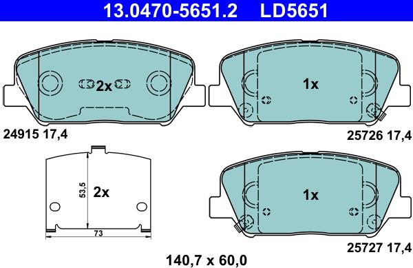 ATE 13.0470-5651.2 - Тормозные колодки, дисковые, комплект autospares.lv