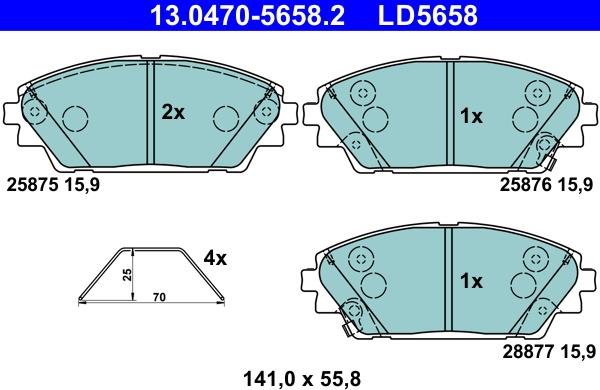 ATE 13.0470-5658.2 - Тормозные колодки, дисковые, комплект autospares.lv