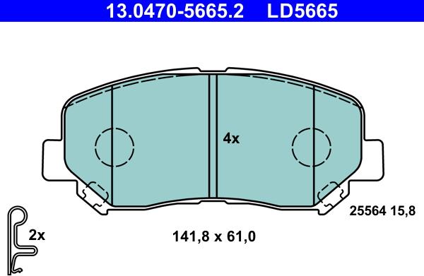 ATE 13.0470-5665.2 - Тормозные колодки, дисковые, комплект autospares.lv