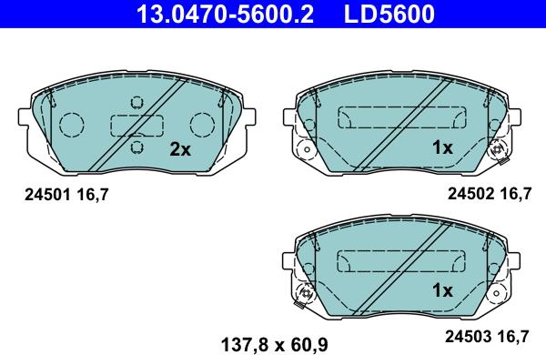 ATE 13.0470-5600.2 - Тормозные колодки, дисковые, комплект autospares.lv