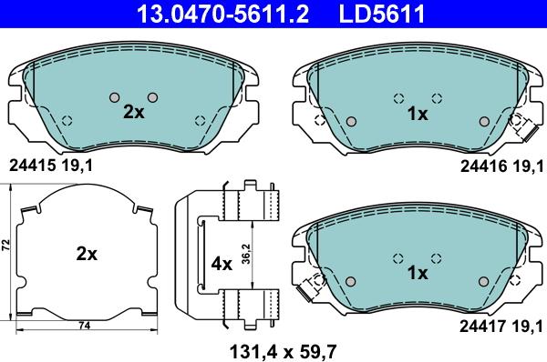 ATE 13.0470-5611.2 - Тормозные колодки, дисковые, комплект autospares.lv