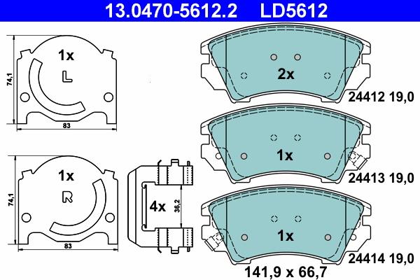 ATE 13.0470-5612.2 - Тормозные колодки, дисковые, комплект autospares.lv