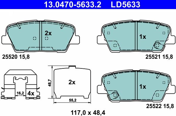 ATE 13.0470-5633.2 - Тормозные колодки, дисковые, комплект autospares.lv