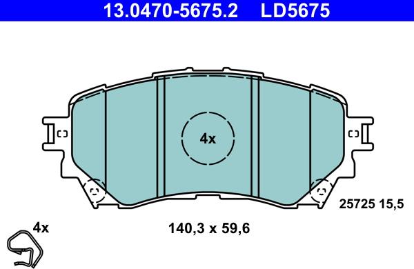 ATE 13.0470-5675.2 - Тормозные колодки, дисковые, комплект autospares.lv