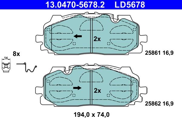 ATE 13.0470-5678.2 - Тормозные колодки, дисковые, комплект autospares.lv