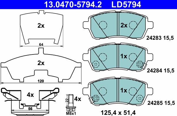 ATE 13.0470-5794.2 - Тормозные колодки, дисковые, комплект autospares.lv