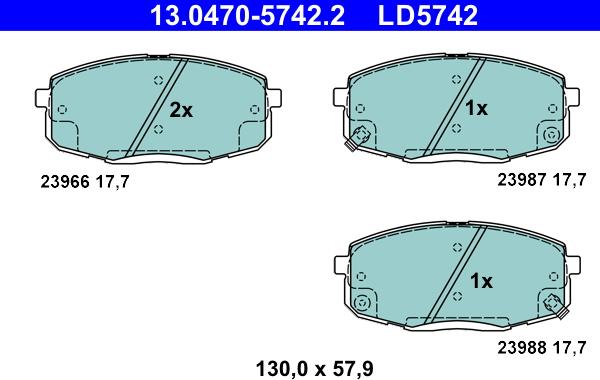 ATE 13.0470-5742.2 - Тормозные колодки, дисковые, комплект autospares.lv